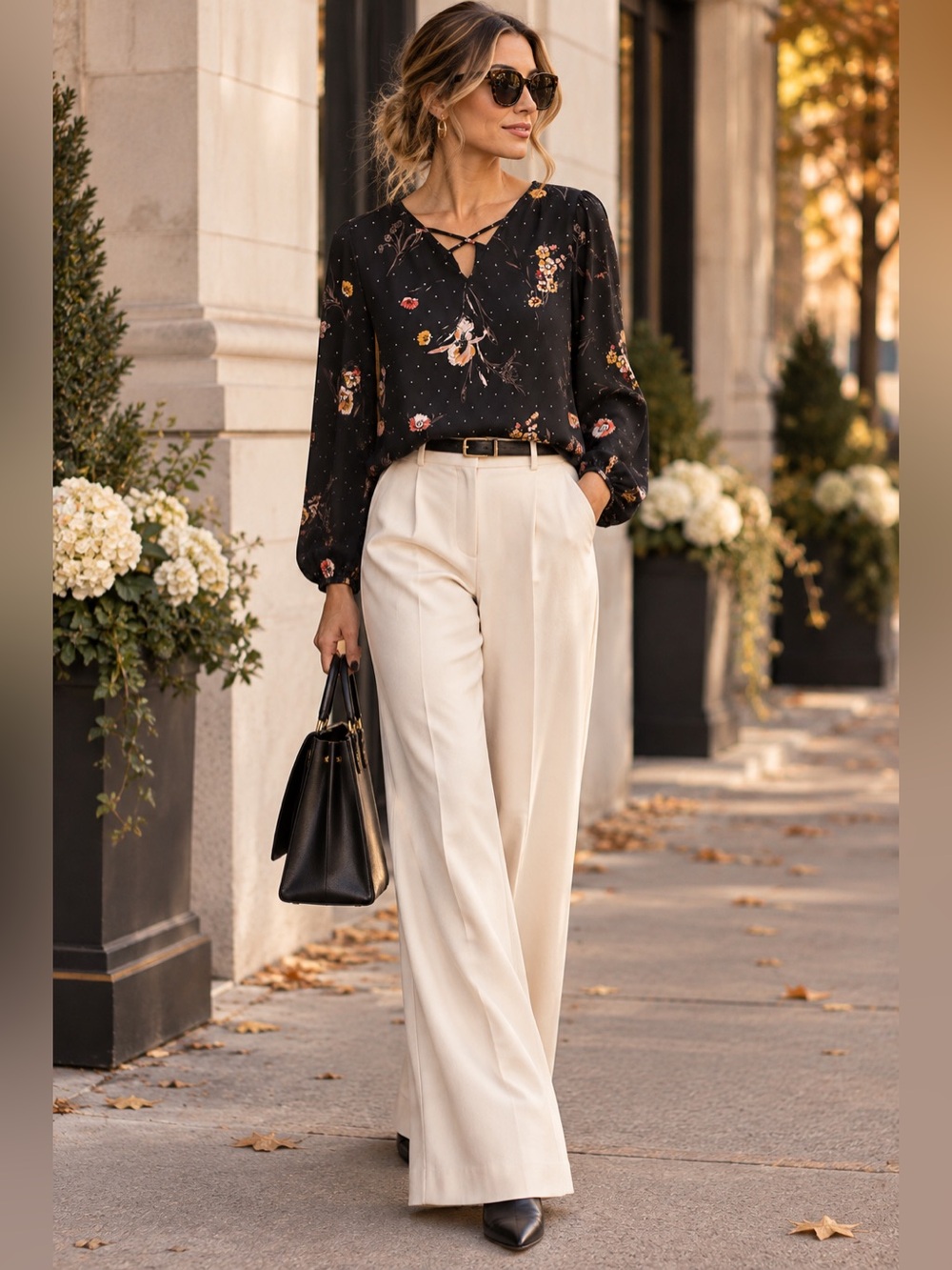 Maurices Small Black Floral Boho Blouse Keyhole Long Sleeve Fall Top